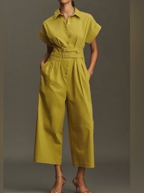 Anthropologie Exquise The Tobie Pleated Double-Buckle Jumpsuit Size M